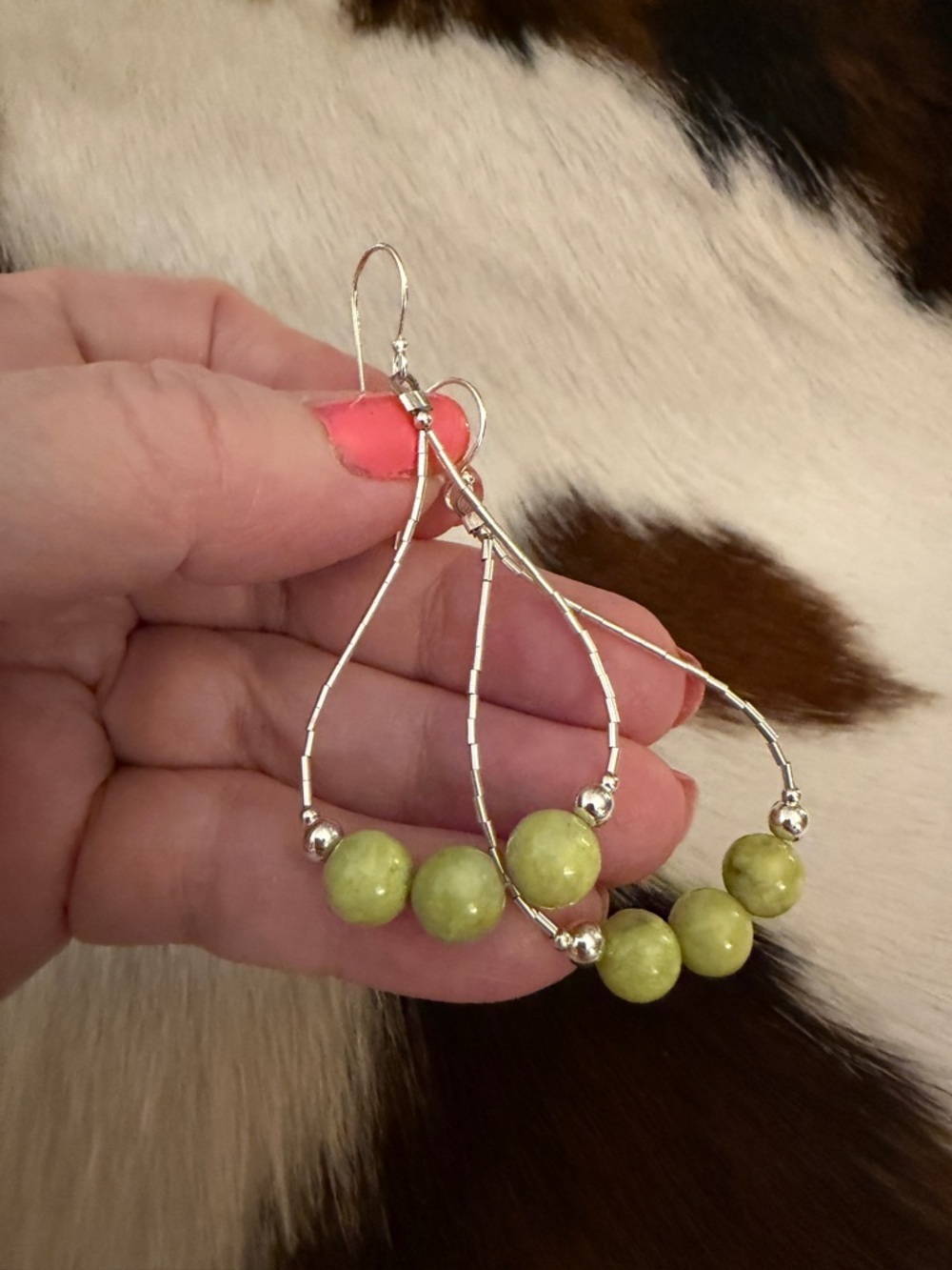 ❤️ Liquid Sterling Silver Palomino Variscite Light Weight Dangle Earrings 2.77”L